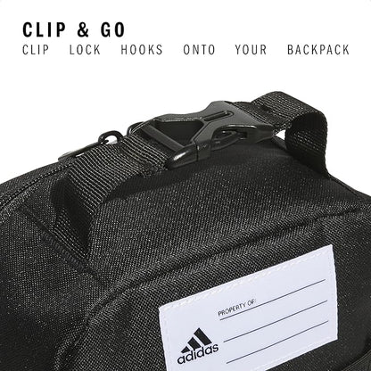 adidas Santiago Lunch Bag Cooler for Women and Men, Insulated Food Container Box with Mesh Pocket, Black/White, One Size