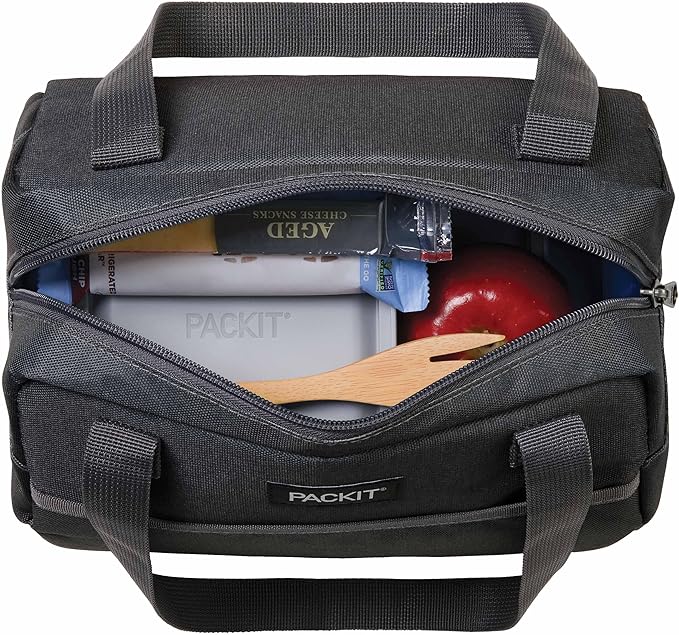 PackIt® Freezable Hampton Lunch Bag, City Charcoal, Built with EcoFreeze® Technology, Collapsible, Reusable, Zip Closure with Front Pocket and Shoulder Straps, Designed for Fresh Office Lunches