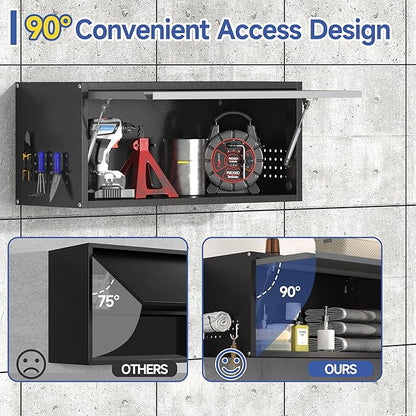 Metal Garage Wall Cabinet,Float Tool Cabinets with Up-Flip Door,Wall Mounted Metal Steel Cabinet for Garage/Home Office/RV/Ware House（13.8" H