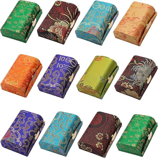 MIAO JIN 12PCS Lipstick Case with Mirror Lipstick Holder Storage Case Mini Portable Double Branch Floral Jewelry Cosmetic Case (Random Color)