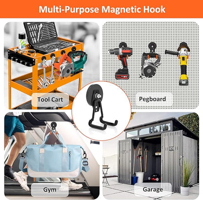 ENUODA Strong Magnetic Hooks Heavy Duty Upgraded Magnets with Hooks Magnetic Garage Hooks for Hanging Shovel, Broom, Wreath, Garden Tool, Toolbox, Shed, Gargae, Locker, 4PCS