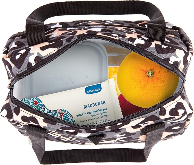 PackIt Freezable Hampton Lunch Bag, Wild Leopard Gray, Built with EcoFreeze Technology, Collapsible, Reusable, Zip Closure with Front Pocket and Shoulder Straps, Perfect for Tweens and Adults