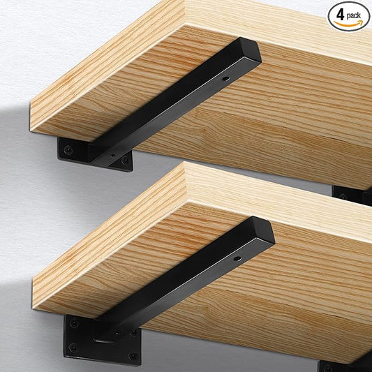 10 Inch Floating Shelf Brackets Heavy Duty, Square Shelving Brackets, Metal Floating Shelf Supports, Black Wall Mount Brackets 4 Pack