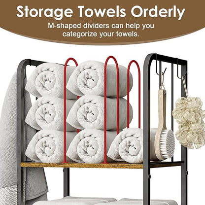 Towel Rack for Bathroom 3-Tier M-Shaped Detachable Dividers, Durable Metal Towel Holder, Pool Items Holder, Space-Saving Storage Organizer, Modern Bath Towel Shelf Free Standing Patent Pending