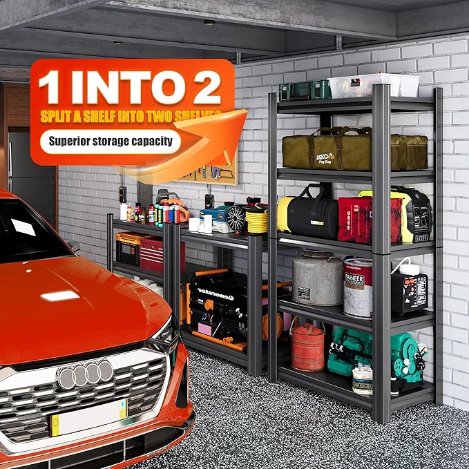 24"W Metal Garage Shelving Unit, Heavy Duty Adjustable Storage Rack, Steel Shelving, Industrial Shelves for Heavy Tools and Equipment, Ideal for Garage, Basement, Black (5-Tier 63"Hx23.6"Wx13.8"D)