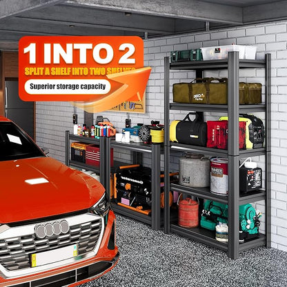 24"W Metal Garage Shelving Unit, Heavy Duty Adjustable Storage Rack, Steel Shelving, Industrial Shelves for Heavy Tools and Equipment, Ideal for Garage, Basement, Black (5-Tier 63"Hx23.6"Wx13.8"D)