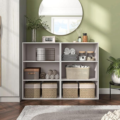 Homes: Inside + Out Apexa 3-Tier Cube Storage Organizer Shelves, Stackable Wood Bookcase Fits Cubby Bins for Organization, Dorm Teen Room Decor & Home Office, Taupe Grey