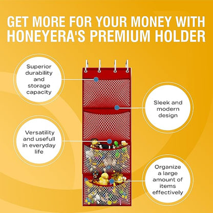 Honeyera Storage for Stuffed Animal - Over Door Organizer for Stuffies, Baby Accessories, and Toy Plush organizer/Easy Installation with Breathable Hanging Storage Pockets (SuperHero Red)