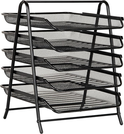 Mind Reader 5-Tier Paper Tray Organizer, Vertical Desktop File Storage Rack, Office, Metal Mesh, Black