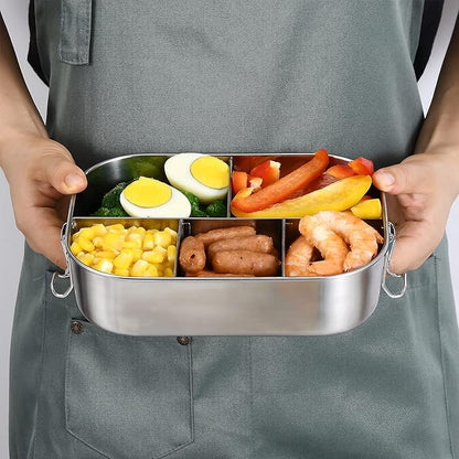 UPTRUST Stainless Steel Bento Lunch Food Box Container, 5-Compartment Large 1400ML Metal Bento Lunch Box Container for Kids or Adults with Lockable Clips to Leak Proof