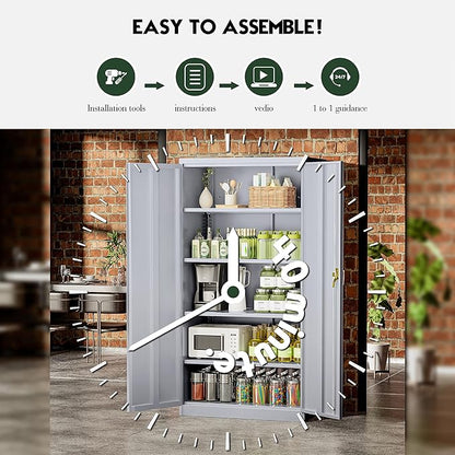 Greenvelly Metal Storage Cabinet, 72" Lockable Metal Garage Storage Cabinet with Doors and 4 Adjustable Shelves, Locking Steel Cabinet for Home Office, Garage, Shop, School (Dark Grey 36" W x 18" D)
