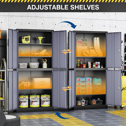 71” Metal Storage Cabinet-Lockable File Garage Tool Cabinets with Doors and Shelves- Gray&Black Steel Cabinet for Garage-Heavy Duty File Storage for Home, Office, Gym, Kitchen, School