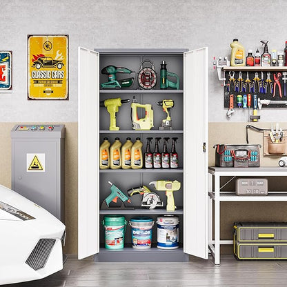 Metal Tool Storage Cabinet,Lockable File Cabinet with 2 Doors and 5 Adjustbale Shelves,Tall Cabinets for Garage Storage Systems for Home Office,Garage,Workshop