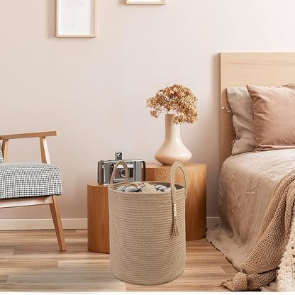 Rope Laundry Basket Laundry Hamper for Clothes Woven Storage Basket for Living Room Bedroom Boho Tall Rope Baskets for Blanket Toys Pillow Towels Baby Nursery Hamper Bin jute