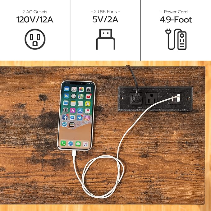 HOOBRO 47.2" Console Table with Power Outlets and USB Ports, Sofa Narrow Entryway Table with Charging Station, Behind Couch Table, Hallway, Foyer, Living Room, Bedroom, Rustic Brown BF301XG01G1