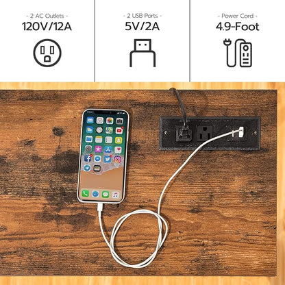 HOOBRO 47.2" Console Table with Power Outlets and USB Ports, Sofa Narrow Entryway Table with Charging Station, Behind Couch Table, Hallway, Foyer, Living Room, Bedroom, Rustic Brown BF301XG01G1
