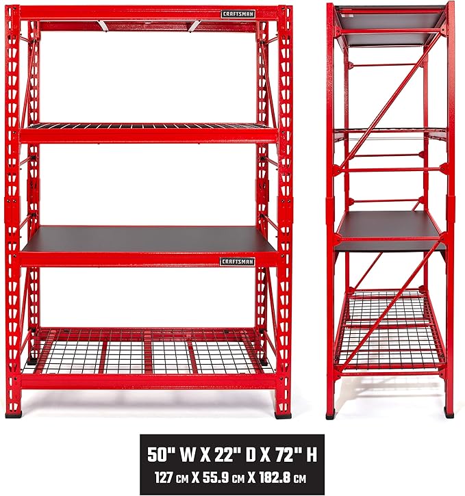 CRAFTSMAN 2-Shelf 3-Foot Tall Stackable Tool Chest Depth Storage Rack, 2-Pack, Red