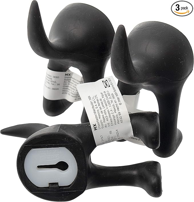 Bastis - Set of 3 Dog Tail Hooks Hat Coat Key Wall Mounted Hanger (Black)