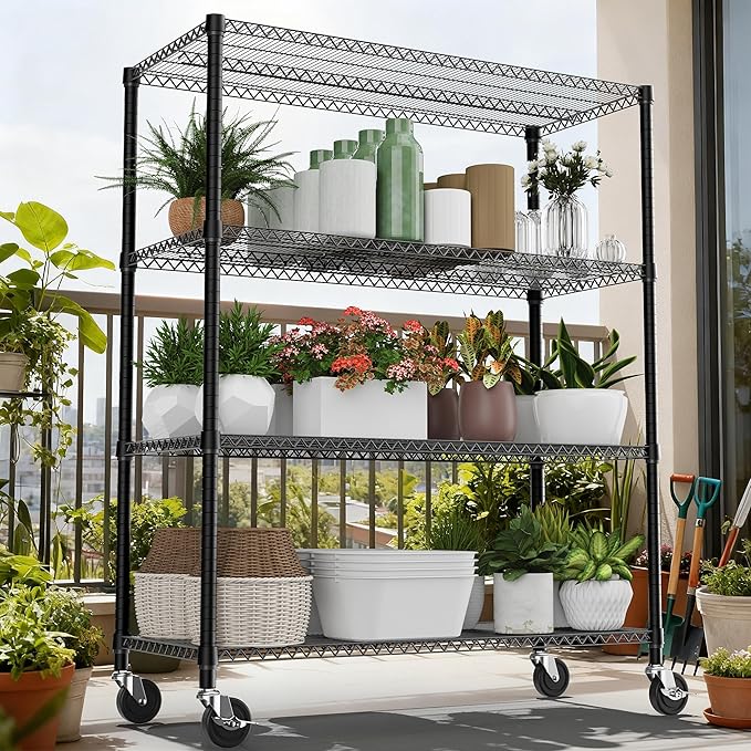 2640LBS 53.1" W 4 Tiers Shelf Steel Storage Shelves Shelving Unit Steel Organizer Wire Rack for Home,Kitchen,Office,Garage Black 23.6" D x 53.1" W x 73.6" H