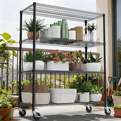 2640LBS 53.1" W 4 Tiers Shelf Steel Storage Shelves Shelving Unit Steel Organizer Wire Rack for Home,Kitchen,Office,Garage Black 23.6" D x 53.1" W x 73.6" H