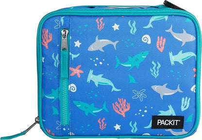 PackIt Freezable Classic Lunch Box, Sea Shark, Built with EcoFreeze® Technology, Collapsible, Reusable, Zip Closure With Zip Front Pocket and Buckle Handle, Designed for Fresh Lunch On the Go