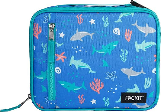 PackIt Freezable Classic Lunch Box, Sea Shark, Built with EcoFreeze® Technology, Collapsible, Reusable, Zip Closure With Zip Front Pocket and Buckle Handle, Designed for Fresh Lunch On the Go