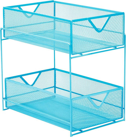 Mind Reader Accessory Organizer, Supply Storage, Makeup, Crafts, Office, Kitchen, Metal Mesh, 8.25"L x 12.5"W x 12.5"H, Blue
