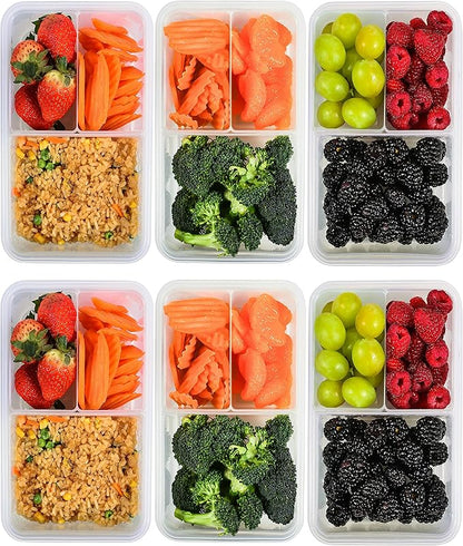 FIT Strong & Healthy Bento Lunch Box & Meal Prep Containers, Food & Snack Storage for Adults & Kids, Microwave, Freezer, & Dishwasher Safe, Reusable, Airtight Lid, Removable Compartments, 39oz, 6 Pack