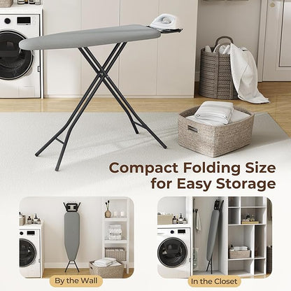 Yaheetech Foldable Ironing Board, Heavy Duty Iron Board with 9 Adjustable Heights, 4 Layer Cover and Safety Iron Rest, 52X14 Compact and Space Save Iron Board for Home Laundry Room Use, Gray