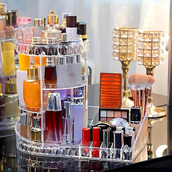 Large Capacity Rotating Acrylic Cosmetic Storage,360 Degree Makeup Organizer Adjustable Cosmetic Storage for Perfume Skincare Jewelry Display Dresser