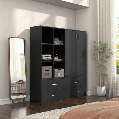 Homes: Inside + Out Apexa 6-Cube Storage Organizer Shelves, Stackable Wood Bookcase Fits Cubby Bins for Organization, Dorm Teen Room Decor & Home Office, Black