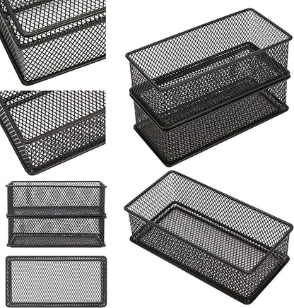 Annova Mesh Drawer Cabinet and Shelf Organizer Bins Storage Basket School Office Supply Holder Tray- Set of 2 (Black, 3x6x2 Inch)