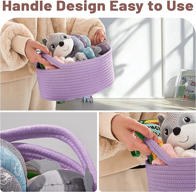 Small Woven Purple Gifts Basket for Storage Empty with Ribbons and Bags Durable Cute Gifts 12"X 8" X 5" Small Rope Basket for Gifting