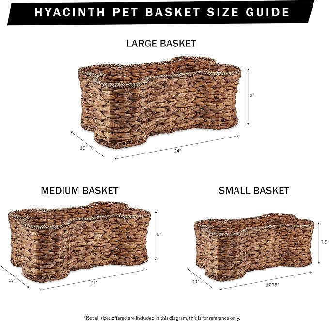 Bone Dry Pet Storage Collection, Bone Shape Hyacinth Toy Basket, Dark Brown, Medium - 21x13x8"