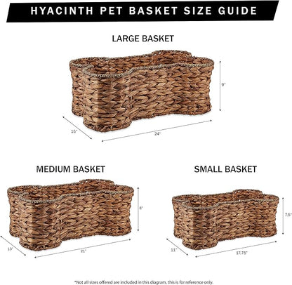 Bone Dry Pet Storage Collection, Bone Shape Hyacinth Toy Basket, Natural, Large - 24x15x9"