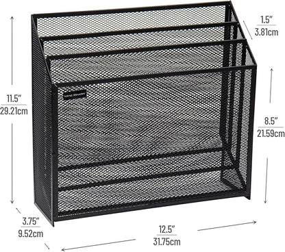 Mind Reader Vertical File Storage, Desktop Organizer, Workspace, Office, Metal Mesh, 12.5"L x 3.75"W x 11.5"H, Black