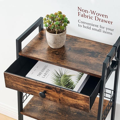 3-Tier Ladder Shelf with Drawer, Bathroom Table Stand for Small Space, Bathroom Standing Shelves with Storage for Living Room Bedroom Kitchen, Organizer Shelf, Rustic Brown
