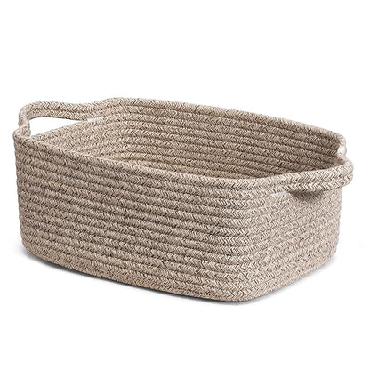 CHICVITA Storage Basket for Gifts, Small Gift Basket for Nursery Toy Organizer, Decorative Cotton Rope Baskets with Handles for Shelves, Closet, 13 x 9.8 x 5 inches, Brown