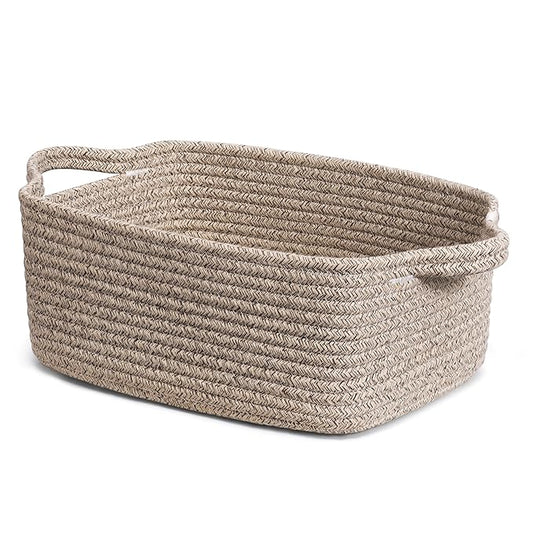 CHICVITA Storage Basket for Gifts, Small Gift Basket for Nursery Toy Organizer, Decorative Cotton Rope Baskets with Handles for Shelves, Closet, 13 x 9.8 x 5 inches, Brown