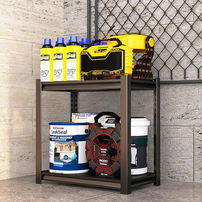 Kitchen Storage Shelves, 22''H*16''W Microwave Stand, Adjustable Metal Shelving, 800LBS Bakers Rack, Black Kitchen Shelf, 2-Tier Shelving Unit for Bathroom, Pantry, Laundry, Closet, Garage