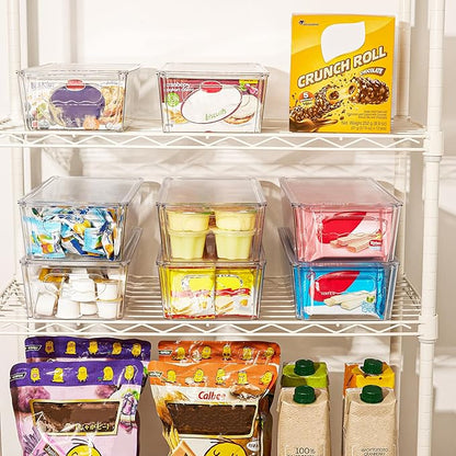 Vtopmart 10pcs Clear Organizers and Storage Bins with Lids, Stackable Plastic Storage Containers with Handles for Fridge, Freezer, Pantry, Cabinet, Kitchen Organization