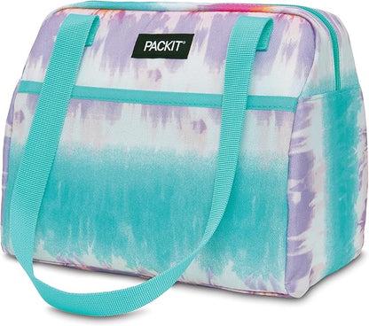 PackIt Freezable Hampton Lunch Bag, Tie Dye Sorbet, Built with EcoFreeze Technology, Collapsible, Reusable, Zip Closure with Front Pocket and Shoulder Straps, Perfect for Tweens and Adults