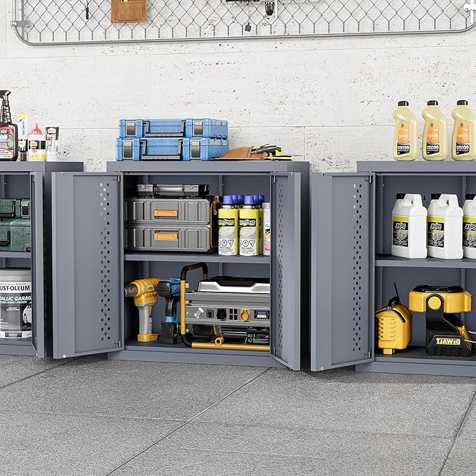 KAER Metal Garage Storage Cabinet Industrial Style Tool Cabinets with 2 Doors and Adjustable Shelf Wall Mounted Steel Hanging Cabinet for Warehouse Basement Kitchen Laundry - Assembly Required