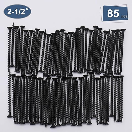 85pcs #8 × 2-1/2 inch High Hardness Drywall Screws, Black, Coarse Thread, Phillips Drive, Bugle Head, Black Wood Screws, Wood and More