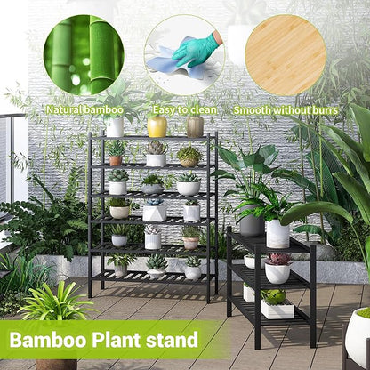 BMOSU 3-Tier Bamboo Shoe Rack Premium Stackable Shoe Shelf Storage Organizer for Hallway Closet Living Room Entryway Organizer (Black Bamboo)