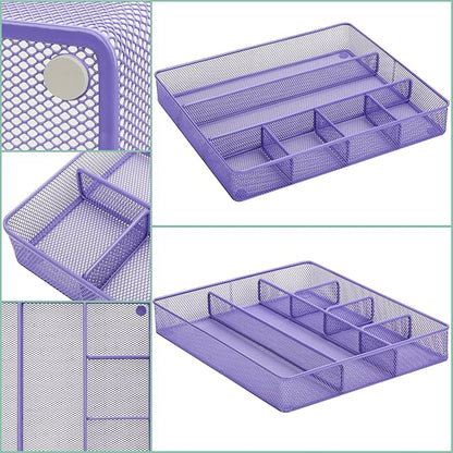 Annova Desk Top Organizer Tray for Office Organization - Metal Mesh - Storage Tray with Dividers for Pens, Desktop Accessories, Bathroom, Kitchen, Makeup and Office Supplies (Large, Purple)