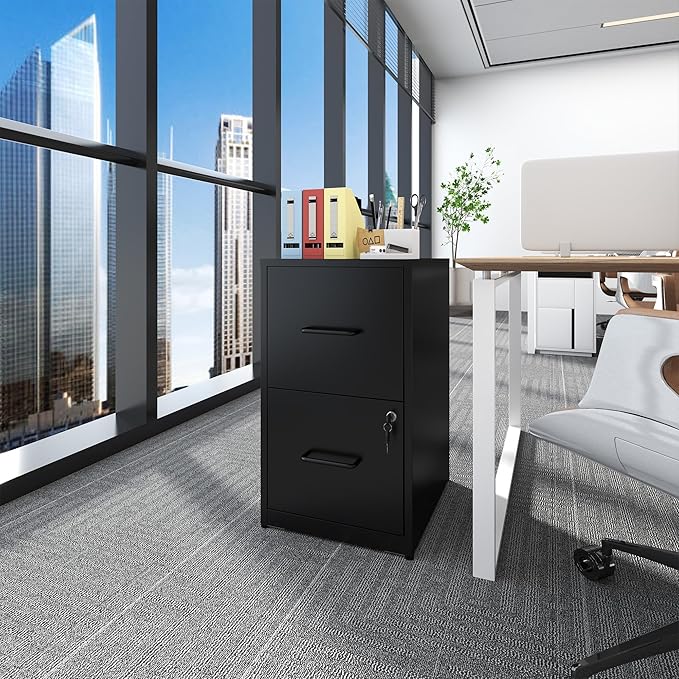 2 Drawer File Cabinet,Vertical Filing Cabinets for Home Office,Metal Steel Storage Cabinet for Letter/Legal Size File,Assembly Required(Black)
