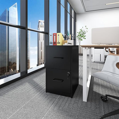 2 Drawer File Cabinet with Lock, Vertical Filing Cabinet for Home Office, Heavy Duty Storage Cabinet for Letter Size, Assembly Required(Black)