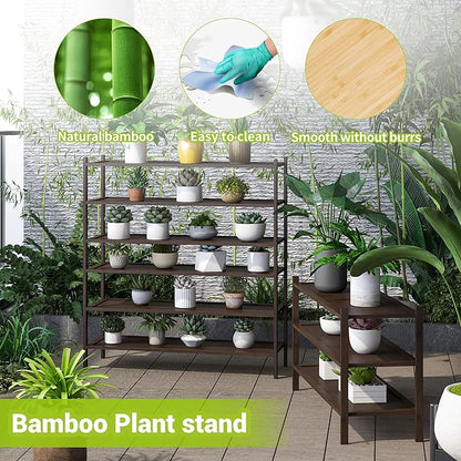 BMOSU 3-Tier Bamboo Extended Shoe Rack Premium Stackable Shoe Shelf Storage Organizer for Hallway Closet Living Room Entryway Organizer(Brown)