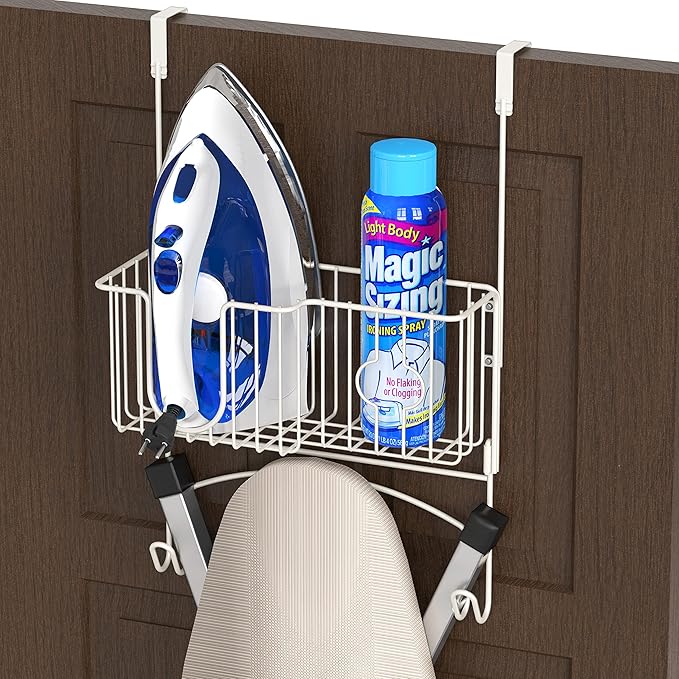 Simple Houseware Over-The-Door/Wall-Mount Ironing Board Holder, White